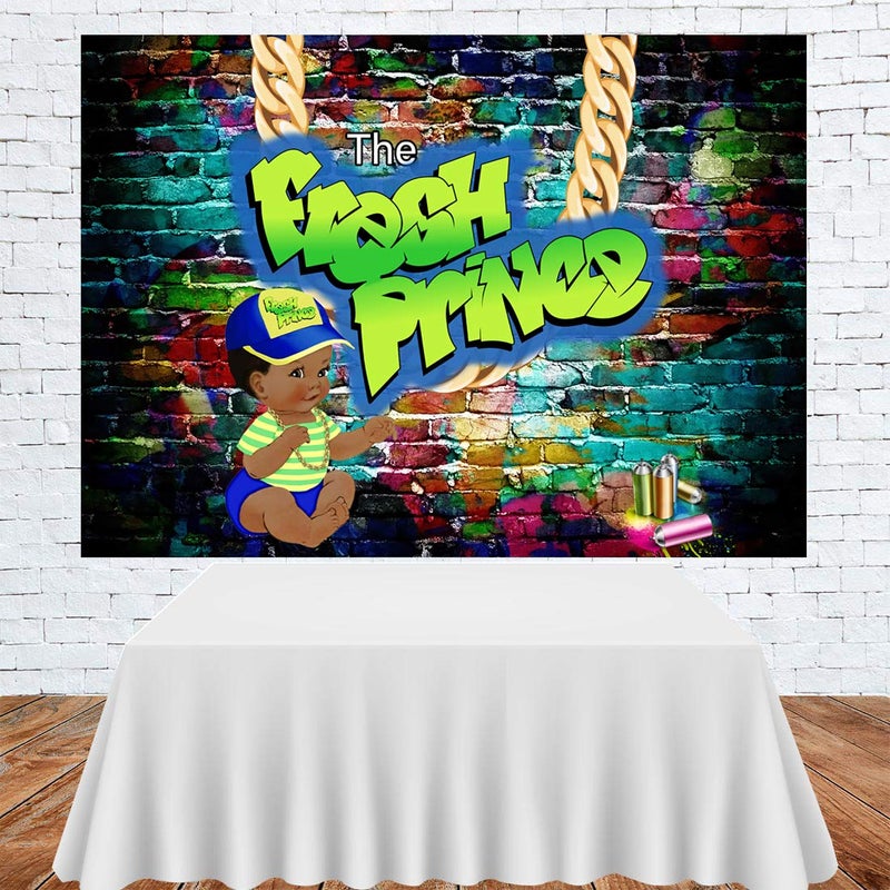 LoveInM The Fresh Prince Baby Shower Photo Backdrop Hip Pop Colorful Graffiti Wall Boy Background 80s 90s Birhtday Newborn Baby House Party Decorations 7x5ft - Image 3